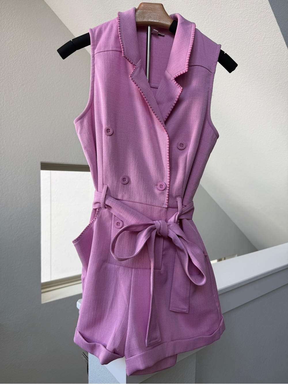 Sleeveless Pink Belted Romper